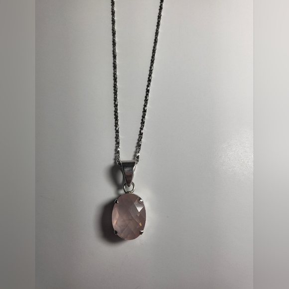 Sterling Platform Rose Quartz Pendant - .925 Sterling Silver - Picture 8 of 16